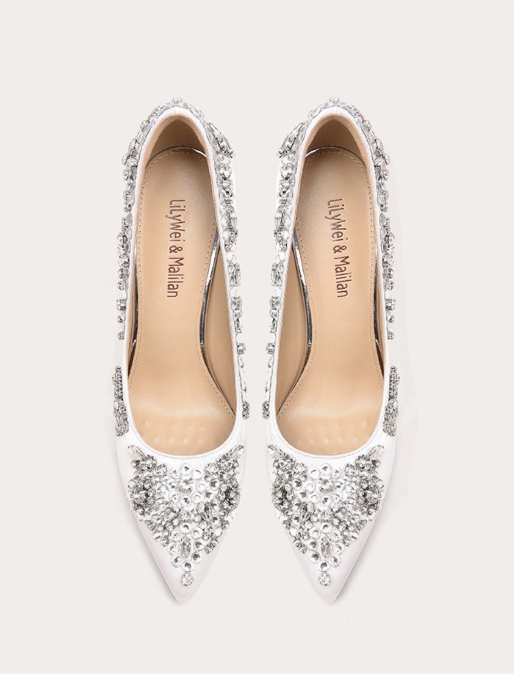 White Crystal Embellished Pointed Toe Flats